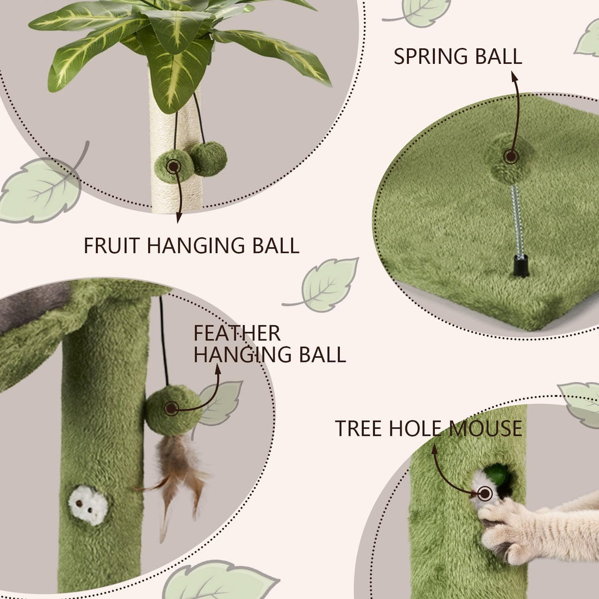 MECOOL Cat Tree for Indoor Cats 35" Tall Cat Scratching Post - 35"-Green - image 4
