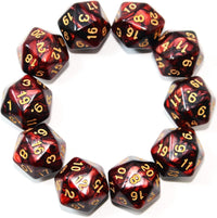 SmartDealsPro 10-Pack 20 Sided Dice D20 Polyhedral Dice for DND RPG - Black-red