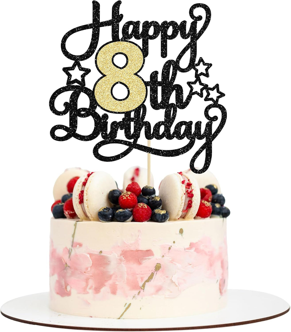 1Pc Happy 80th Birthday Cake Topper Black Gold Glitter Cheers to 80 - 8th