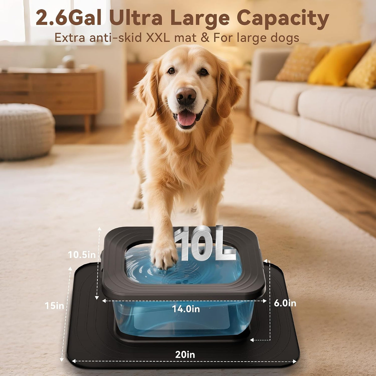 10L No Spill Dog Water Bowl Stainless Steel for Messy Drinkers – Essentials for Dogs - Black - image 2