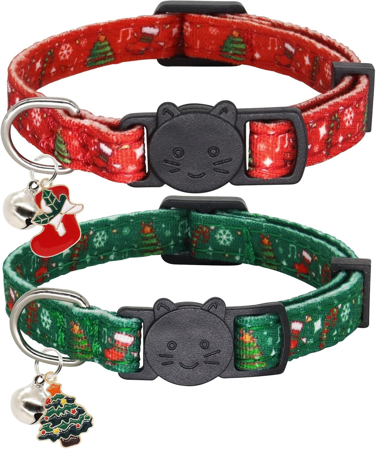 Halloween Cat Collar, Cotton 2 Pack Cat Collar with Bells - Christmas / 7-11''