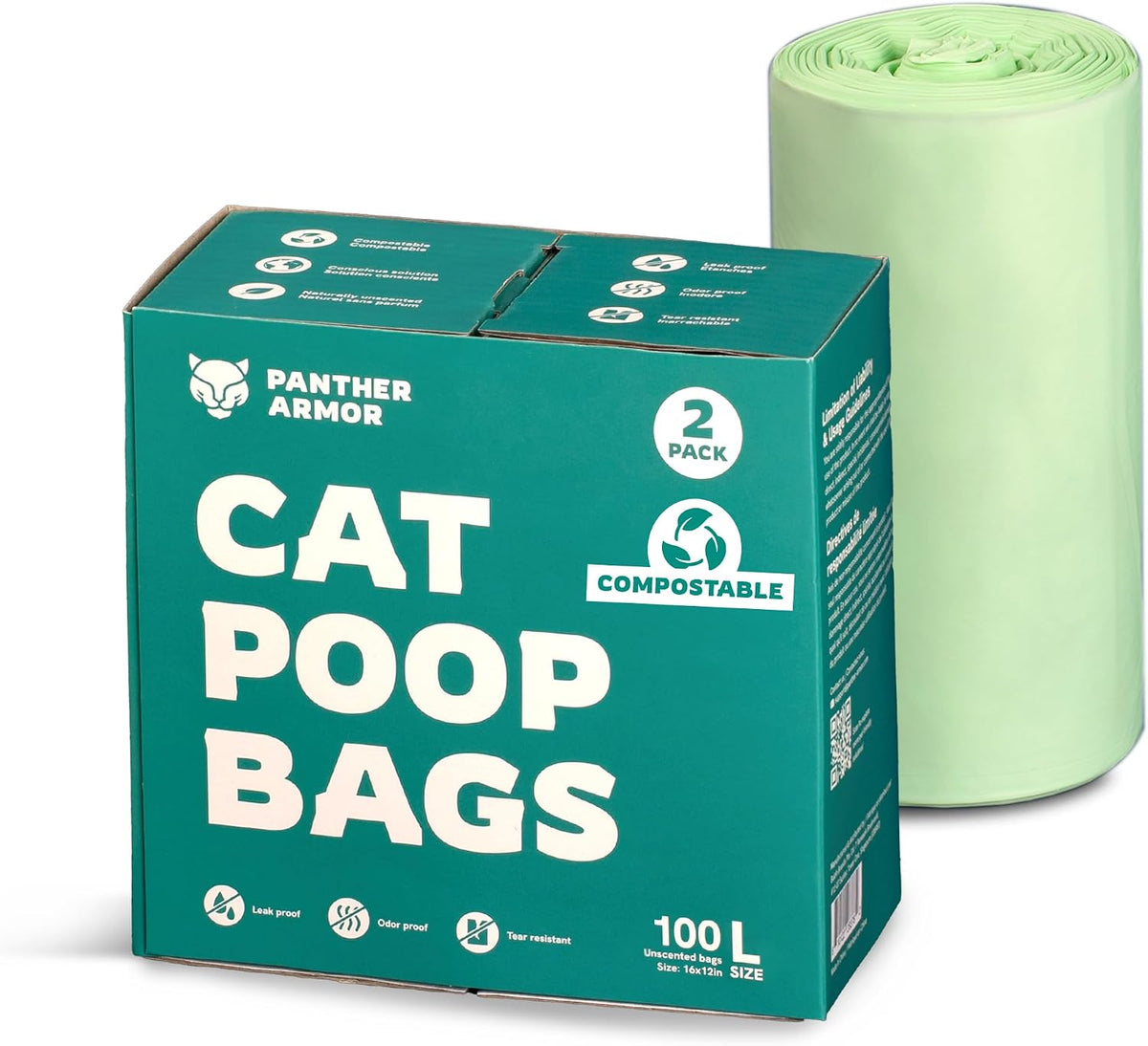 Panther Armor Cat Litter Bags for Poop - Large (16 x 12 in) – 200 Count