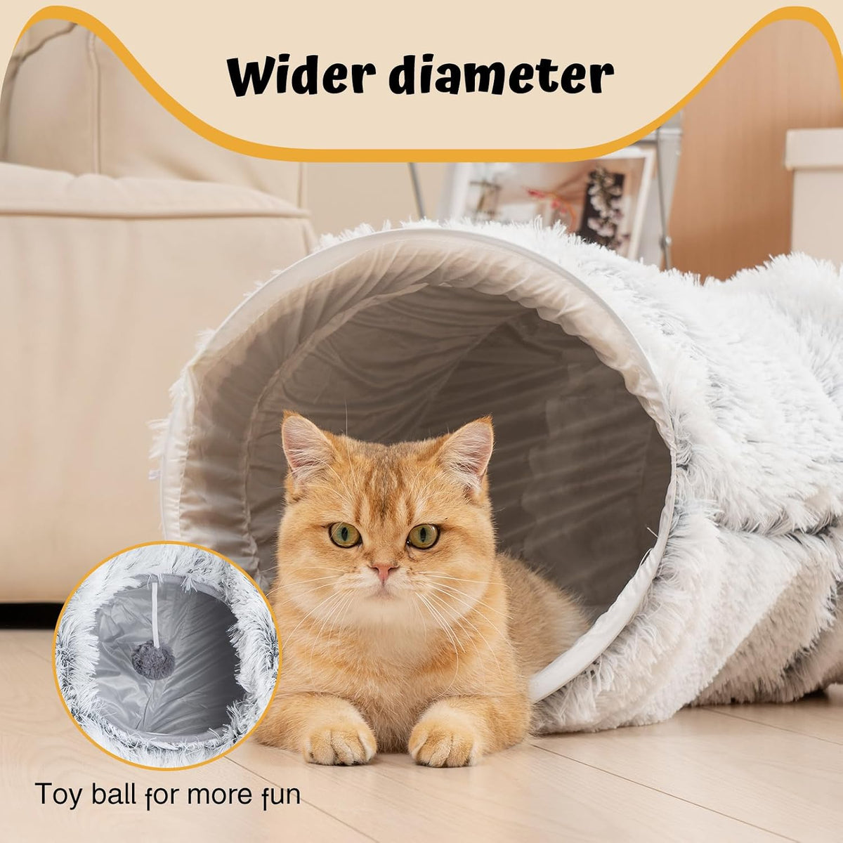 Avont cat tunnel bed in circle shape with plush ball and washable center cushion - view 4