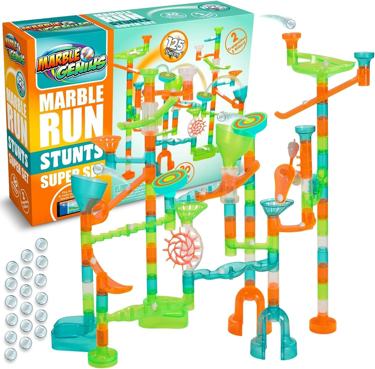 Marble Genius marble run stunts super set with trampolines and marbles