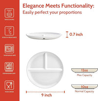 Sweese Porcelain Division Dinner Plates Set of 2, 9 Inch Divided Plates for Adults, Balanced Meal Building - White