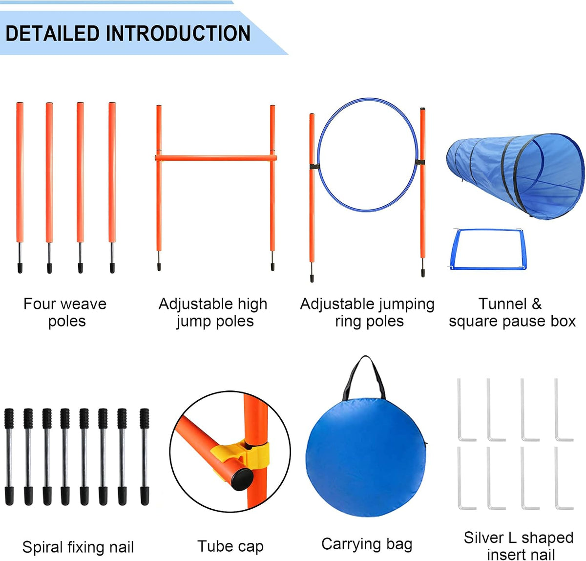 GeerDuo dog agility training equipment kit with tunnel, weave poles, jump ring and bag - view 3