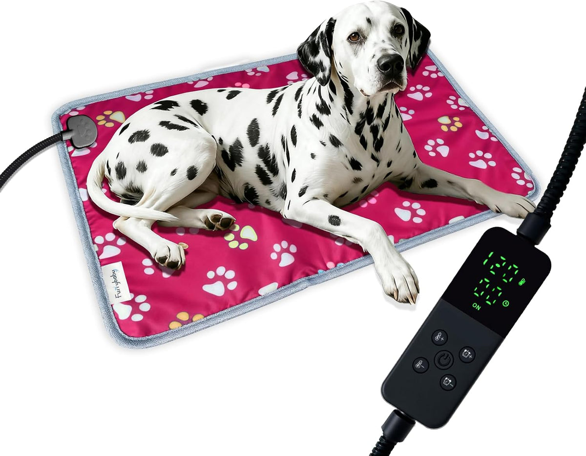 furrybaby Pet Heating Pad for Cats & Dogs, Waterproof Heated Bed - Temp adjustable / 24 X 16in / Pink