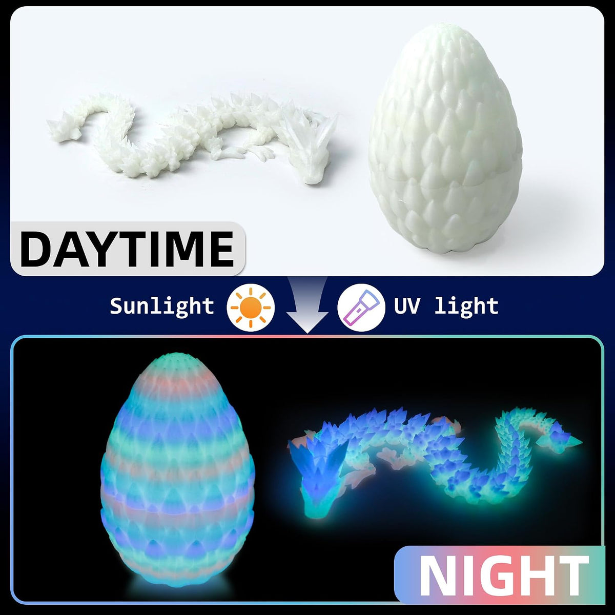 3D Printed Dragon Egg, Large 12" for Kids, Dragon Lovers - Glow Rainbow - image 4
