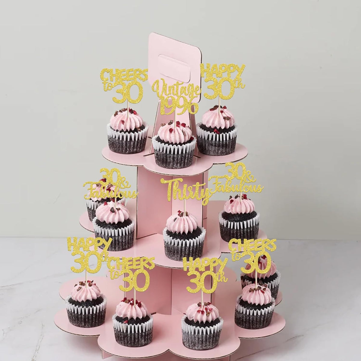 Rose gold glitter vintage 1946 cupcake toppers for an 80th birthday - view 16