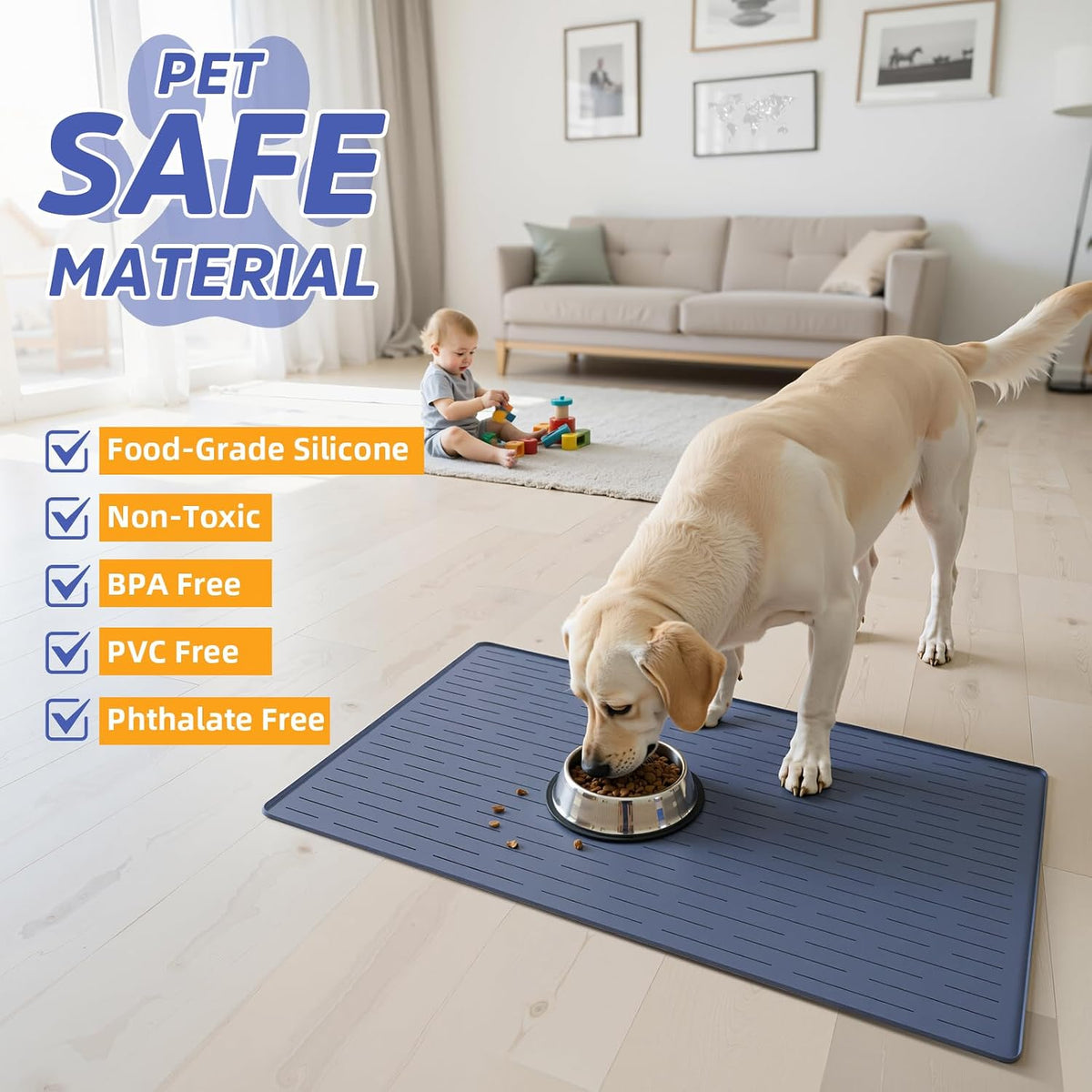 Large Dog Mats for Food and Water - Blue / 32"L x 24"W - image 4