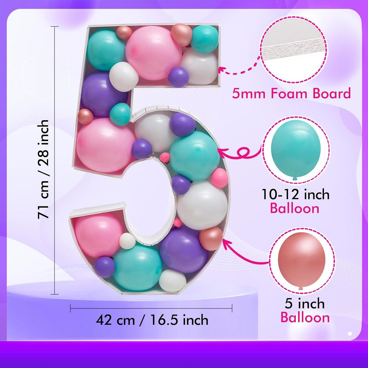 28 inch DIY Mosaic Balloon Number 1 Frame, Party Backdrop Decor – Fun for Kids & Family - Number 5 - image 4