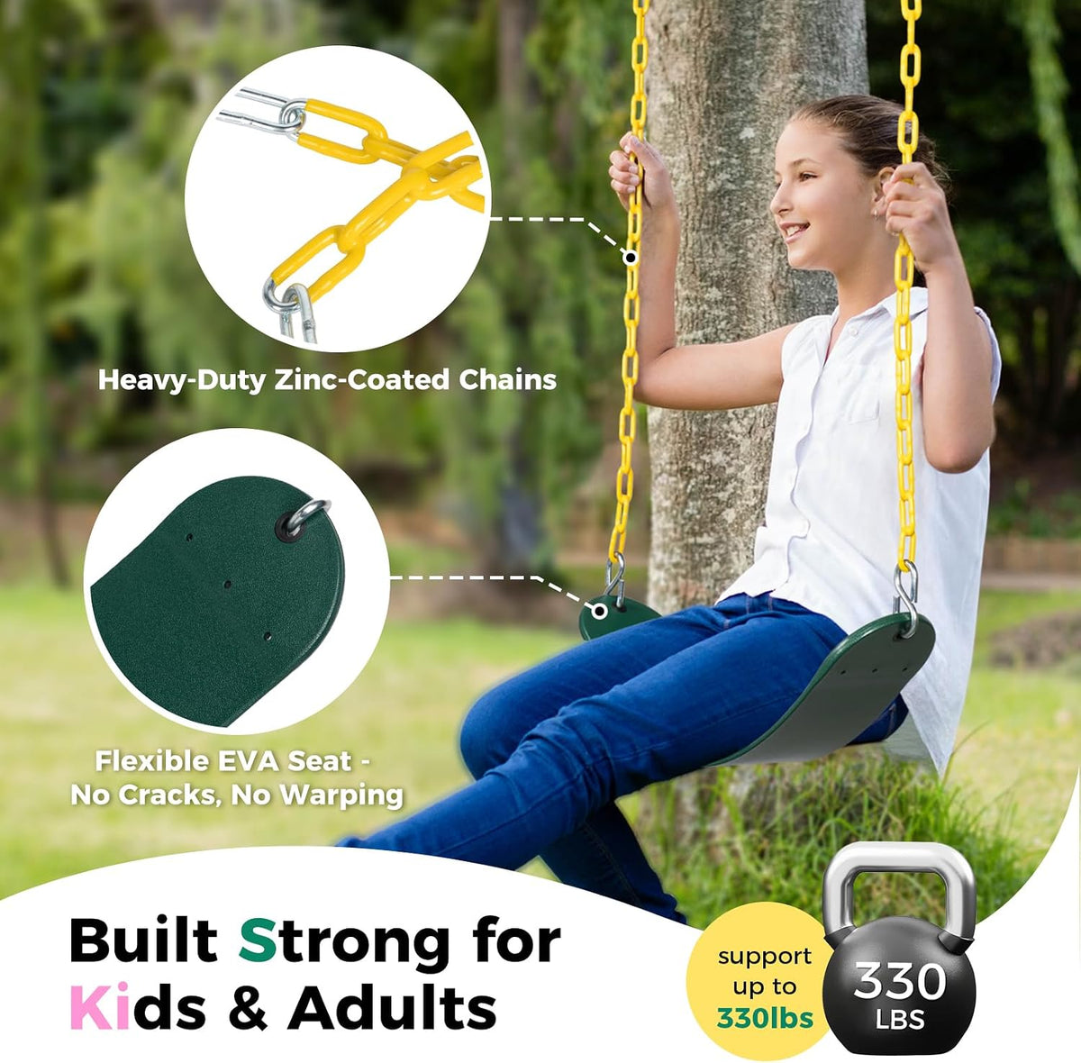 Decorlife 2 pack green outdoor swing seats with 66 inch coated chains - view 5