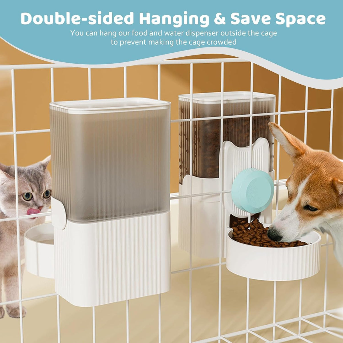 Hanging Cage Auto Pet Food Bowl Water Bottle Dispenser - Blue - image 3