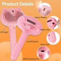 Cat Steam Brush for Shedding, 4 in 1 Steamy Cat Brush with Release Button, Self Cleaning Metal Pet Misting Hair Comb with Handle for Grooming Kitten Dog(Pink)