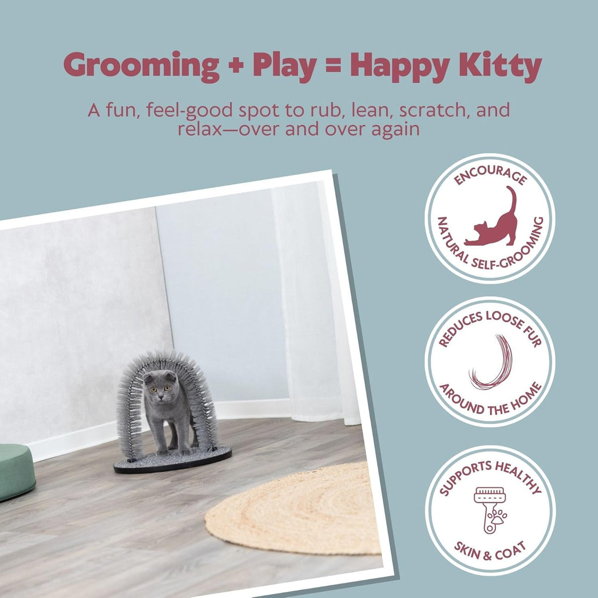TRIXIE 13-in Cat Self-Grooming Arch with Carpet Scratcher, Gray – Essentials for Cats - image 2