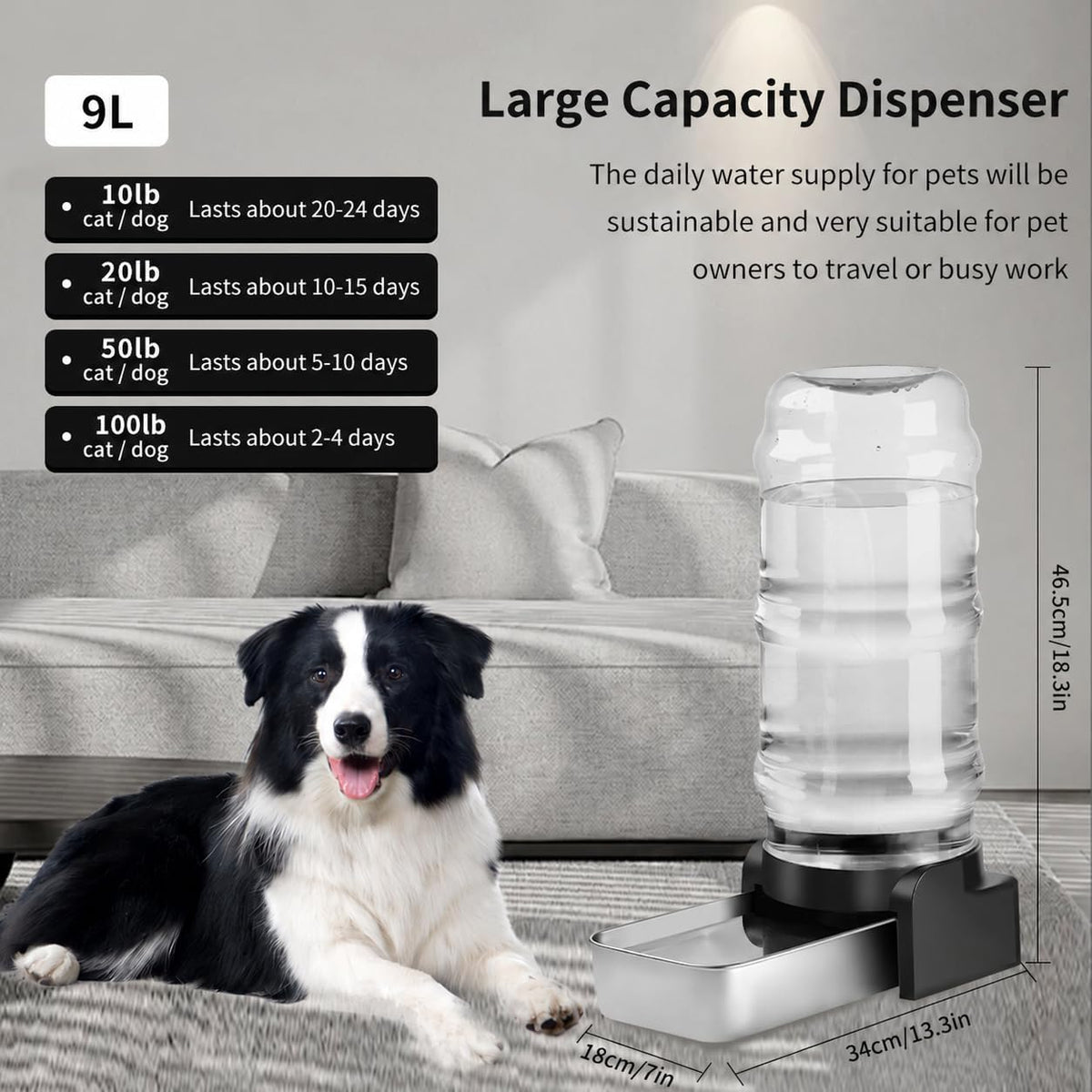 Marchul 1.1 Gallon Cat Water Dispenser - 2.4 Gallon Waterer + Mat - image 2