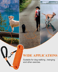 Taglory Long Dog Leash, 15FT 30FT 50FT 66FT, Training and Recall Leash with Comfortable Padded - 50 Foot - with handle / Orange - image 3