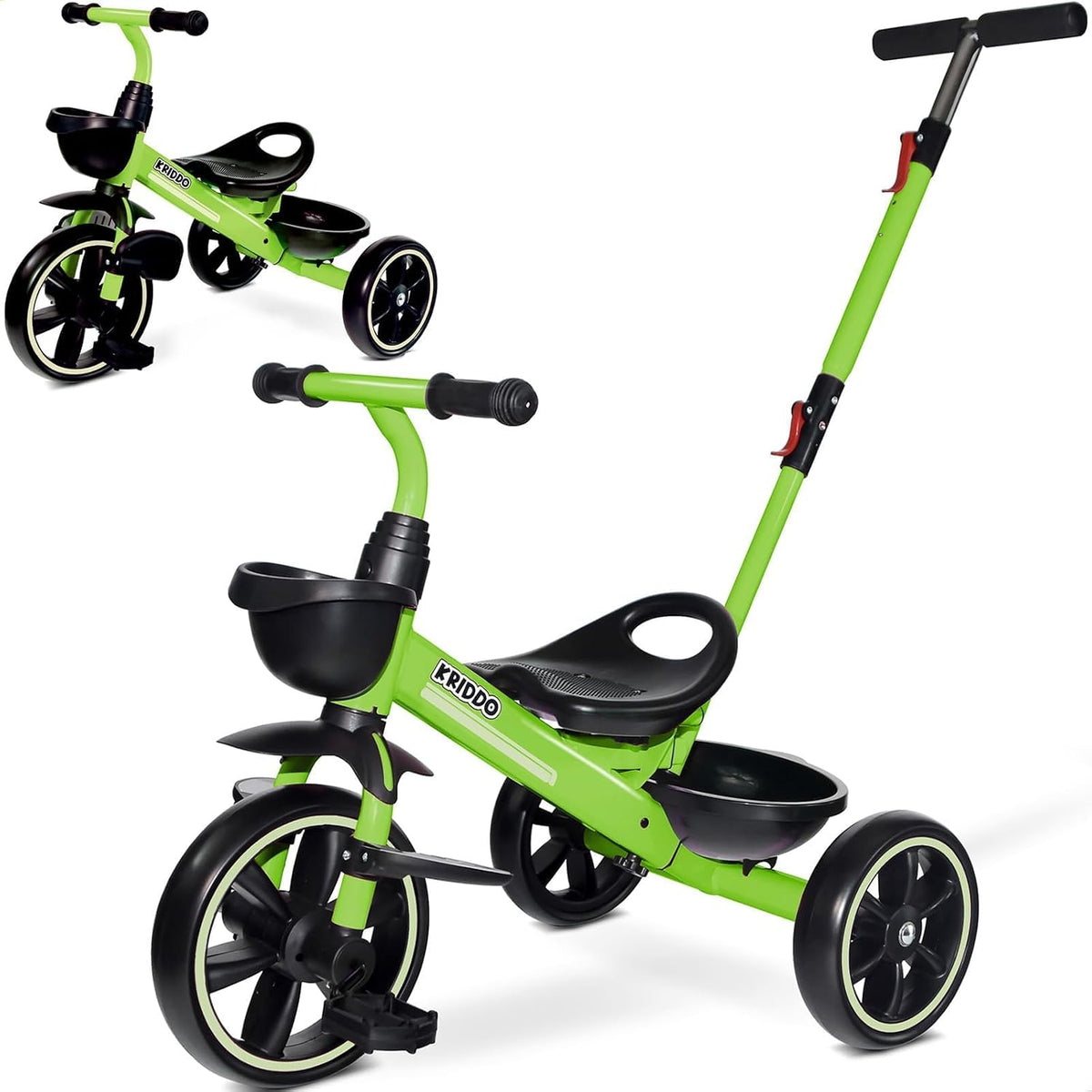 KRIDDO 2-in-1 Toddler Tricycle with Push Handle: Ages 18 Months to 5 - Green