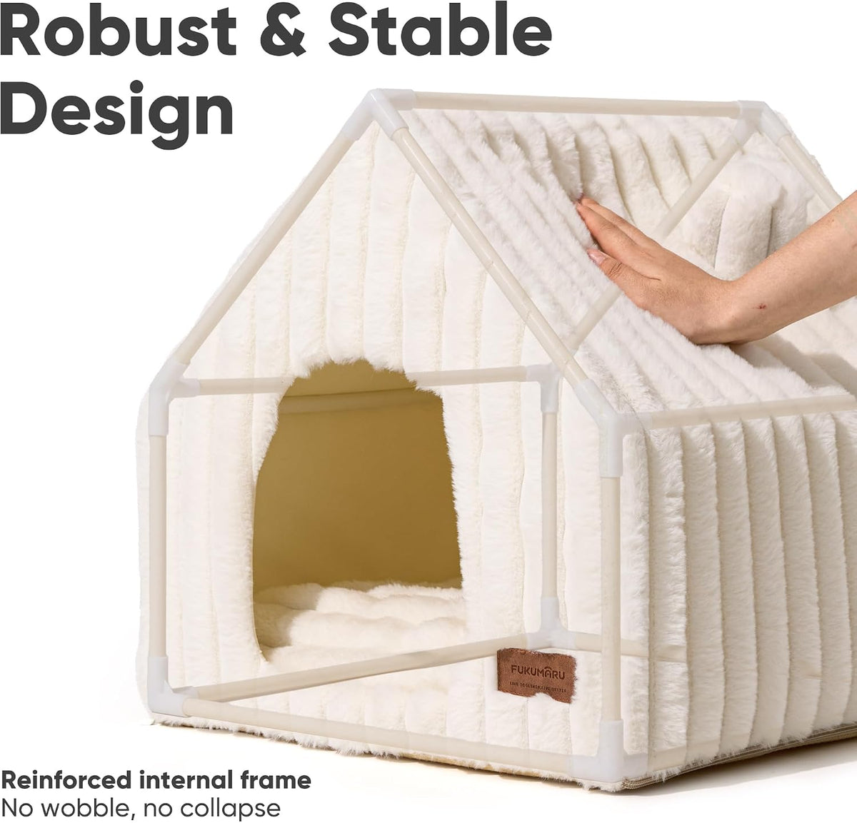 FUKUMARU Cat Bed Cave, Enclosed Washable Covered Dog Bed with Support Frame – Essentials for Cats - Cream / 17 Inch (Cats up to 15 lbs, Dogs up to 10 lbs) - image 2