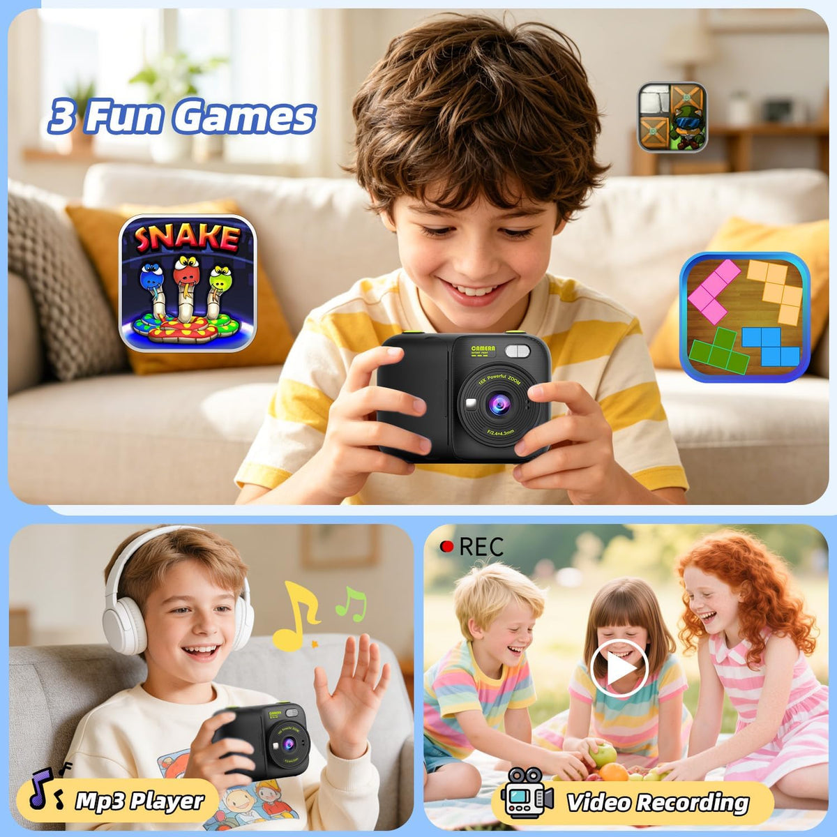 Kids Instant Print Camera with 5 Rolls Print Paper - Black - image 4