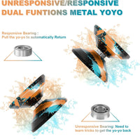 W07 yoyo Professional Metal Trick Yoyo Responsive & Unresponsive – Fun for Kids & Family - 7-Black Blue Orange - image 2