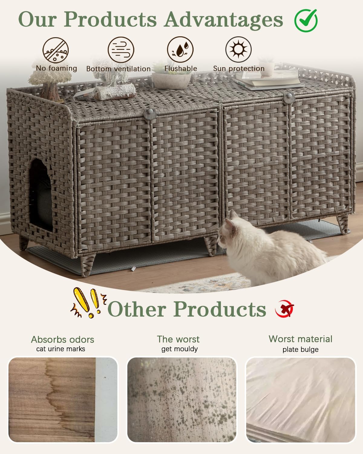 Cat Litter Box Enclosure Hidden Litter Box Furniture - Extra Large / Grey - image 3