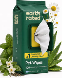 Earth Rated Dog Wipes for Paws & Butt, Deodorizing - White Tea Basil / 100 Grooming Wipes
