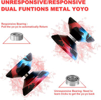W07 yoyo Professional Metal Trick Yoyo Responsive & Unresponsive – Fun for Kids & Family - W07-Black Blue Red-Pro yoyo - image 4