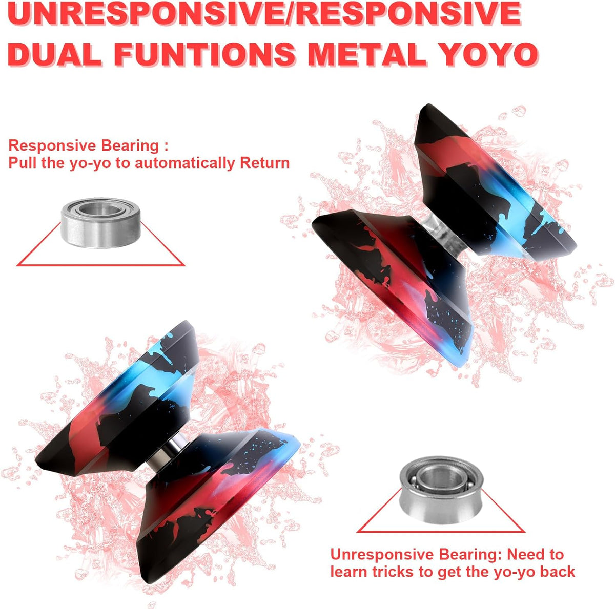 W07 yoyo Professional Metal Trick Yoyo Responsive & Unresponsive – Fun for Kids & Family - W07-Black Blue Red-Pro yoyo - image 4