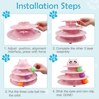 UPSKY Cat Toy Roller 3-Level Turntable Cat Toys with Six Colorful - B-Pink - image 3