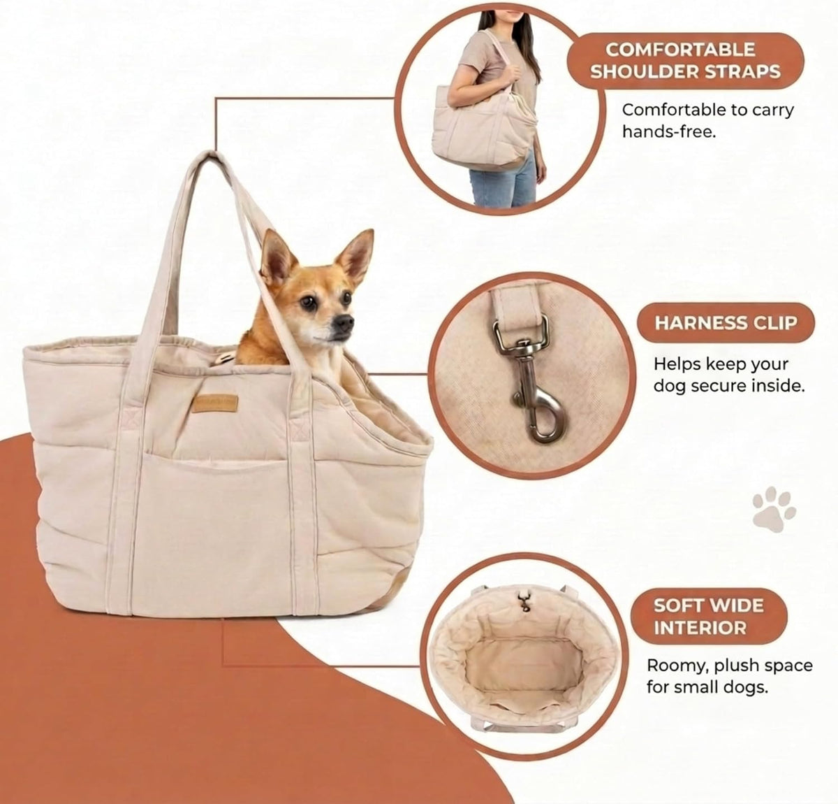Plush Dog Purse Carrier for Small Dogs, Soft Tote, Black – Essentials for Dogs - Cream 2.0 - image 4