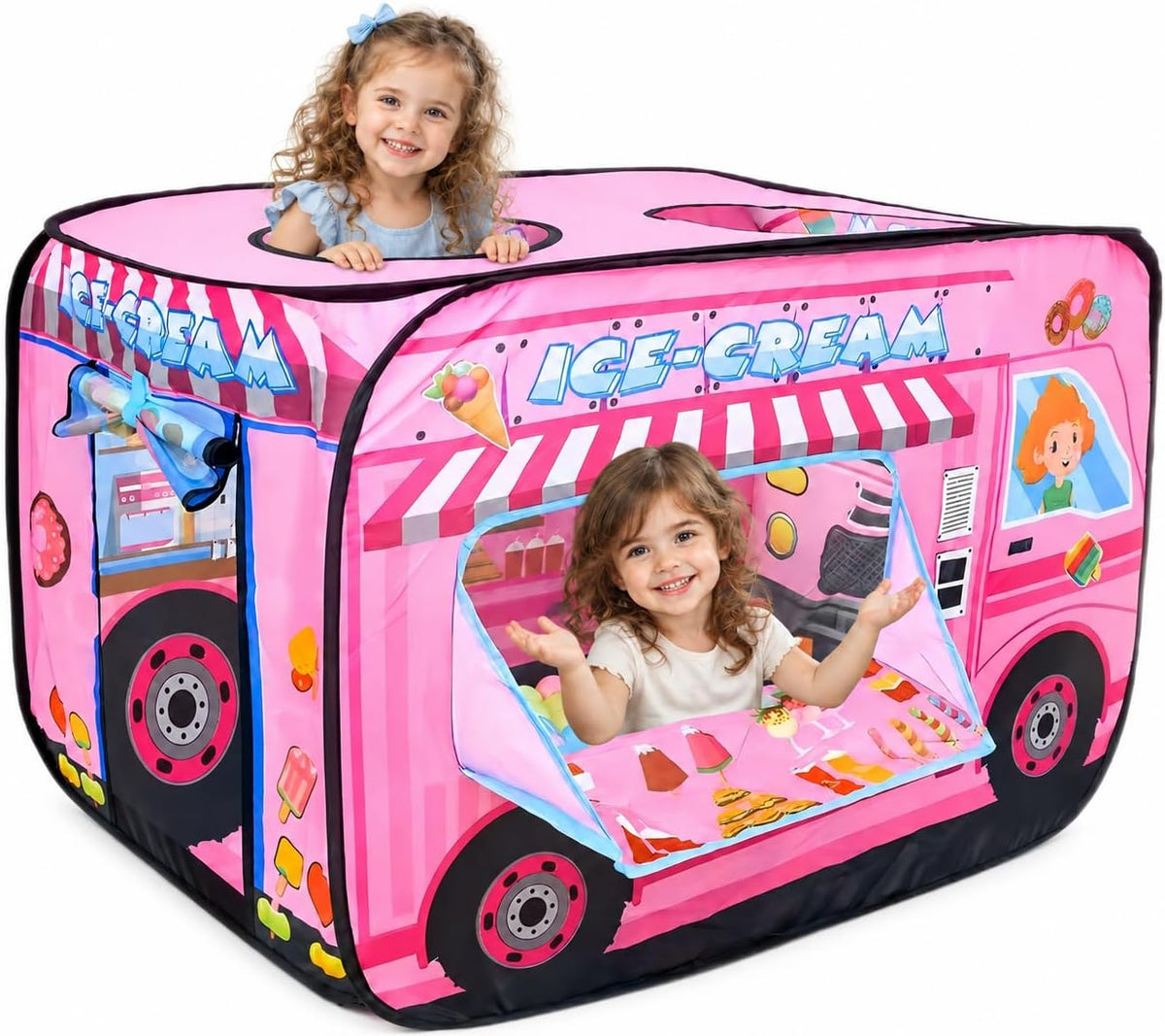 Cecailin fire truck pop up play tent for kids with roll-up door in red - view 3