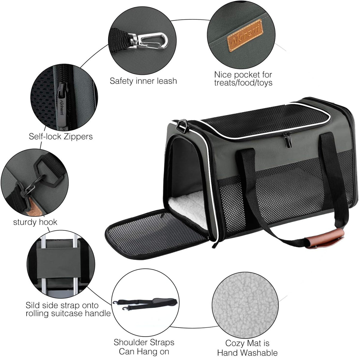 Cat Carrier, Portable Foldable Dog Pet Carrier - 17.5"L x 11.0"W x 11.0"H / Brown - image 4