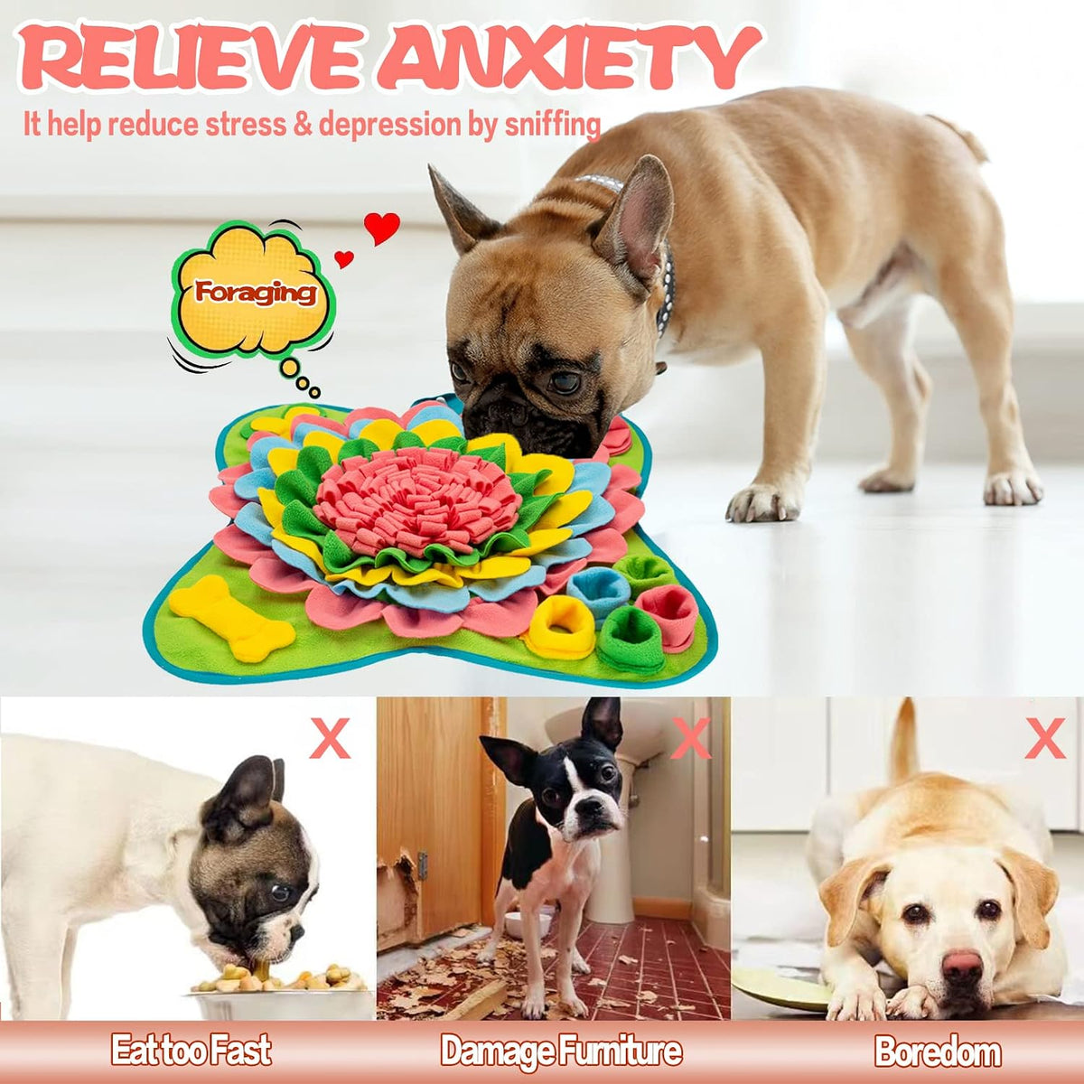 Snuffle Mat for Dogs Pet Treats Feeding Mat for Small/Medium Breed - Pink - image 3