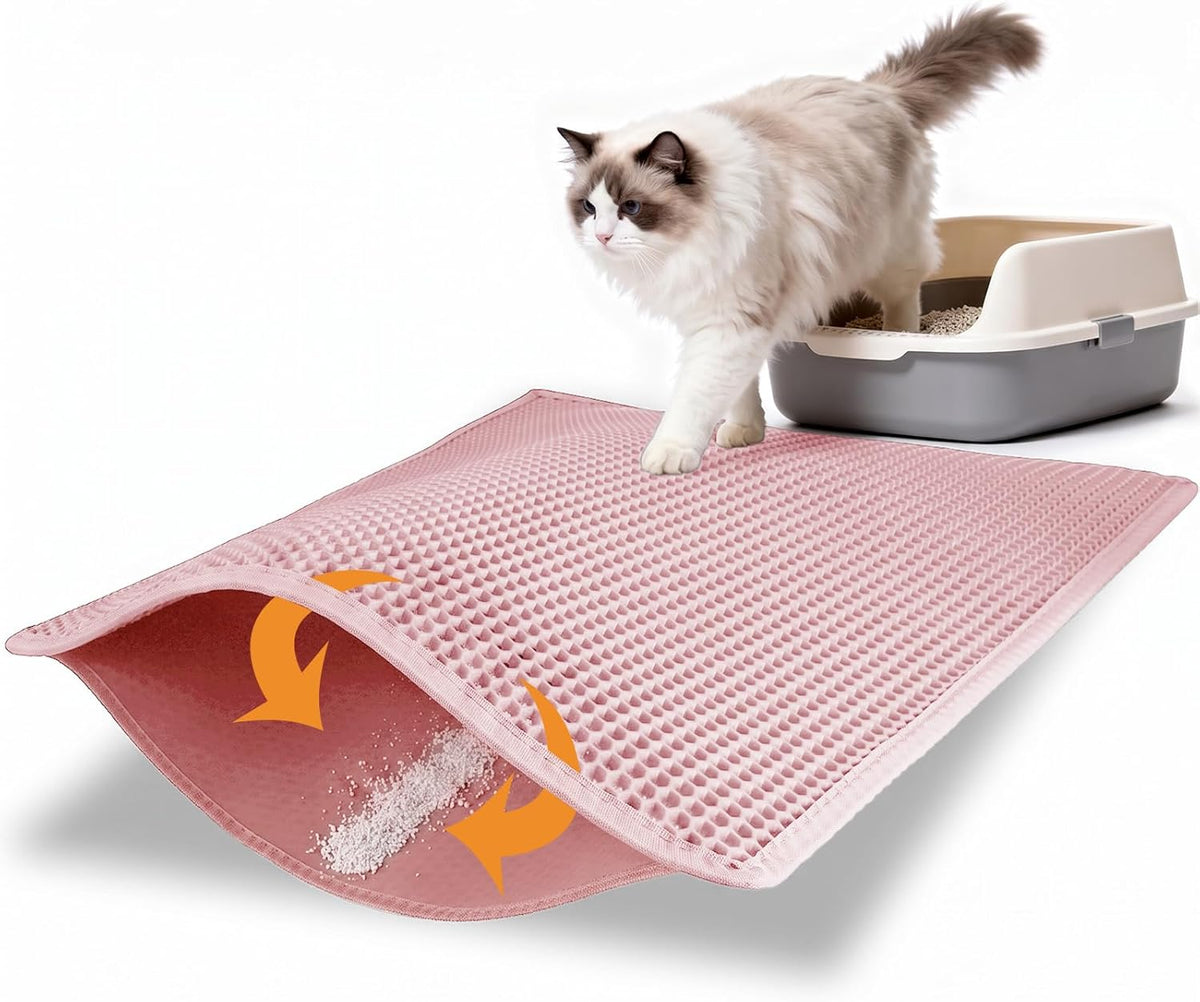 Pieviev Cat Litter Mat, Double-Layer Waterproof Litter Trap - Pink / 30x24 Inch