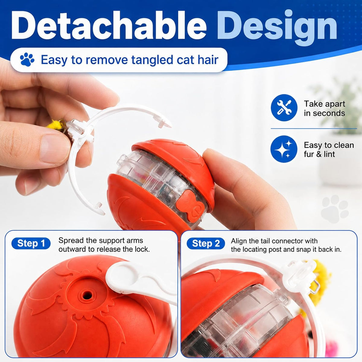 Interactive Cat Toys Smart Ball for Cats & Dogs! Now with 2 Rapid - Red-1 - image 2
