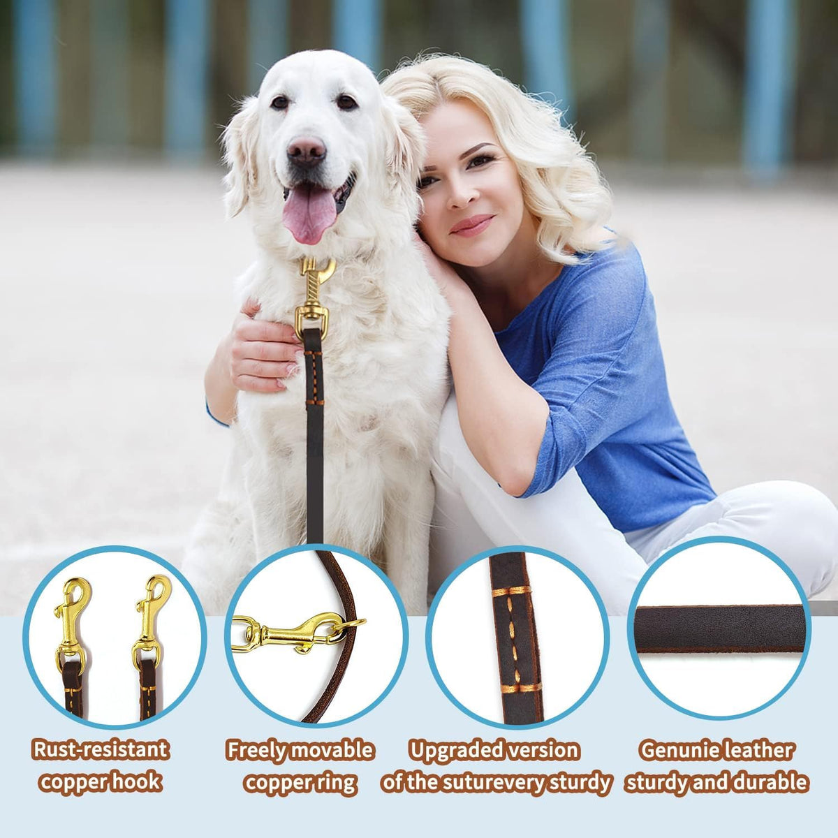 LWBMG Multi Function Leather Dog Leash 8ft Genuine Leather Leash - 8ft x 3/8inch / Brown - image 2