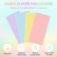 4Pcs Pastel Tablecloths, Mix Color Plastic Tablecloth Disposable Rectangle Table Covers for Baby - Pastel Rectangle / 4pcs - image 3