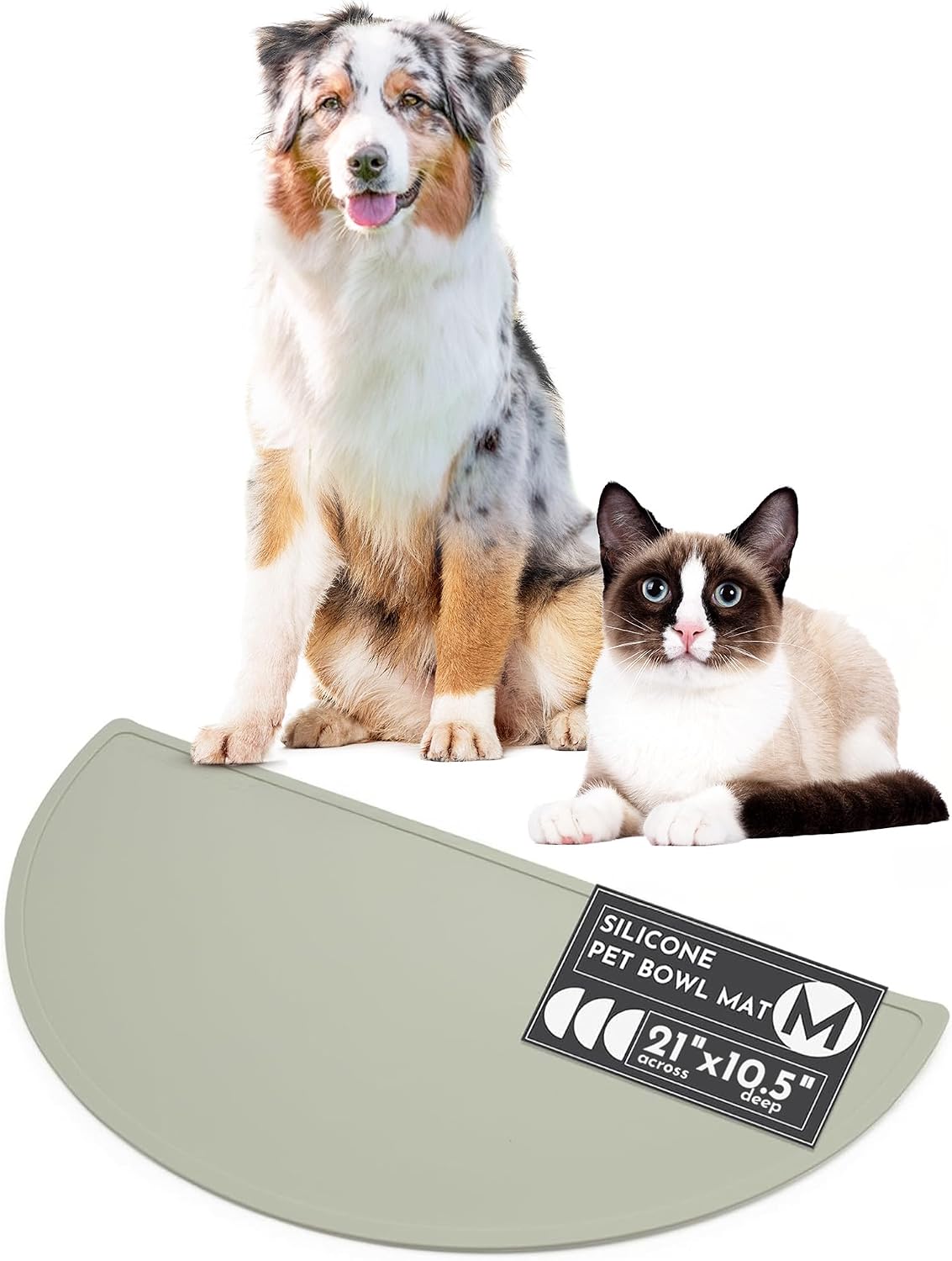 Silicone Dog Food Mat, Pet Placemat, 21" x 10.5" Deep - Sage Green / Medium
