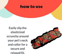 Huxley & Kent Ruff Pet Scrunchy | Shiny Christmas Plaid (Medium) | Festive Christmas/Holiday Neckwear for Dogs/Cats | Fun Stretchable Costume Accessory | Soft Collar with Bells