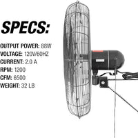 OEMTOOLS 24-Inch Wall Mount Fan, 90° Oscillating Fan 6500 CFM Max, 3 Speed Motor, Use in Garage, Gym, Warehouse, Factory and Jobsite