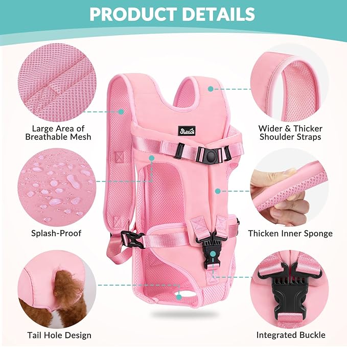 Lukovee Dog Backpack Carrier, Legs Out Easy-fit Dog Front Carrier for Small Medium Dogs, Adjustable Hands Free Dog Chest Carrier for Hiking Cycling (Pink,Medium)