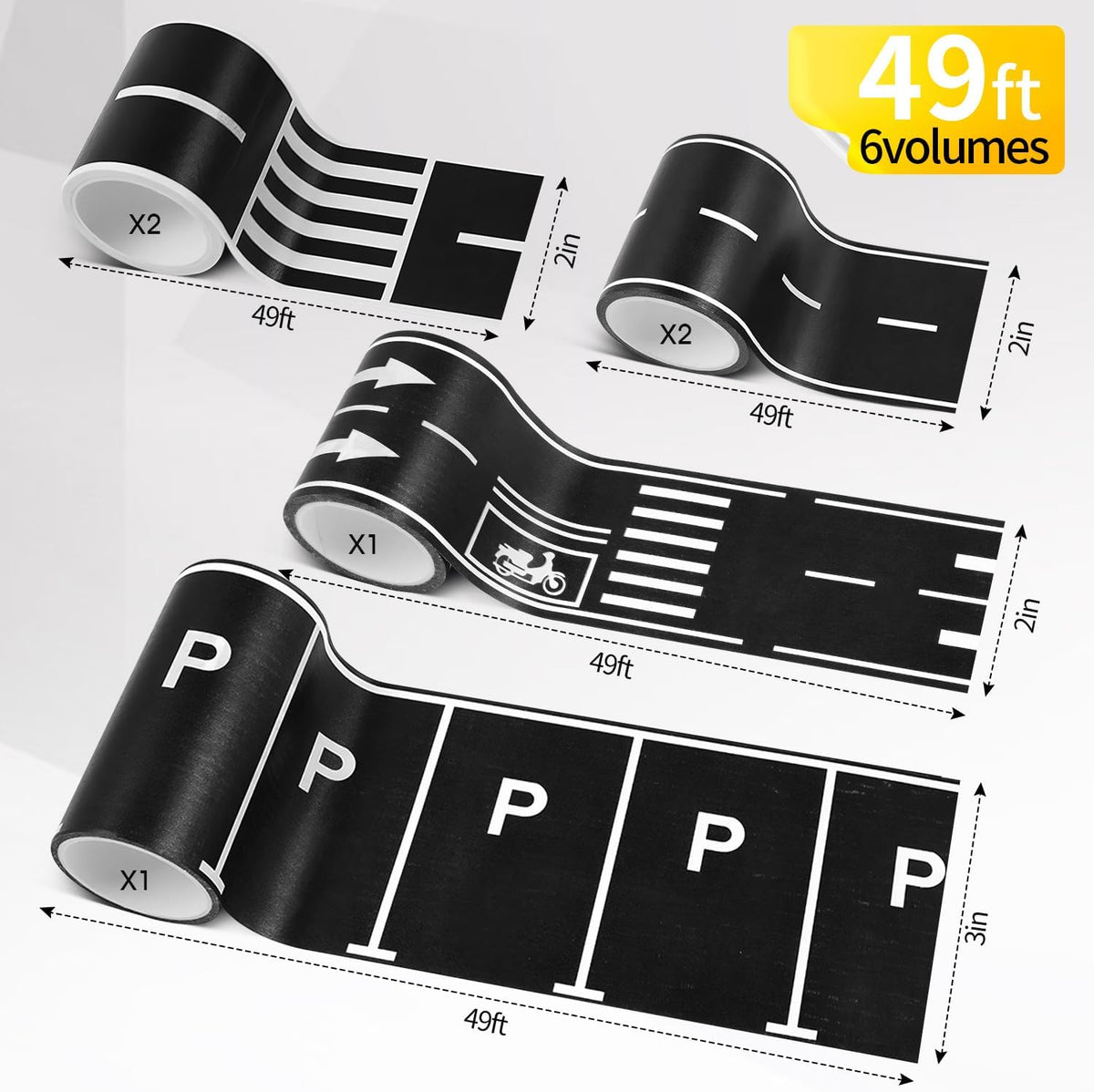 Quadafy road tape for kids, 3 rolls of 2 inch race track and roadway tape - view 6