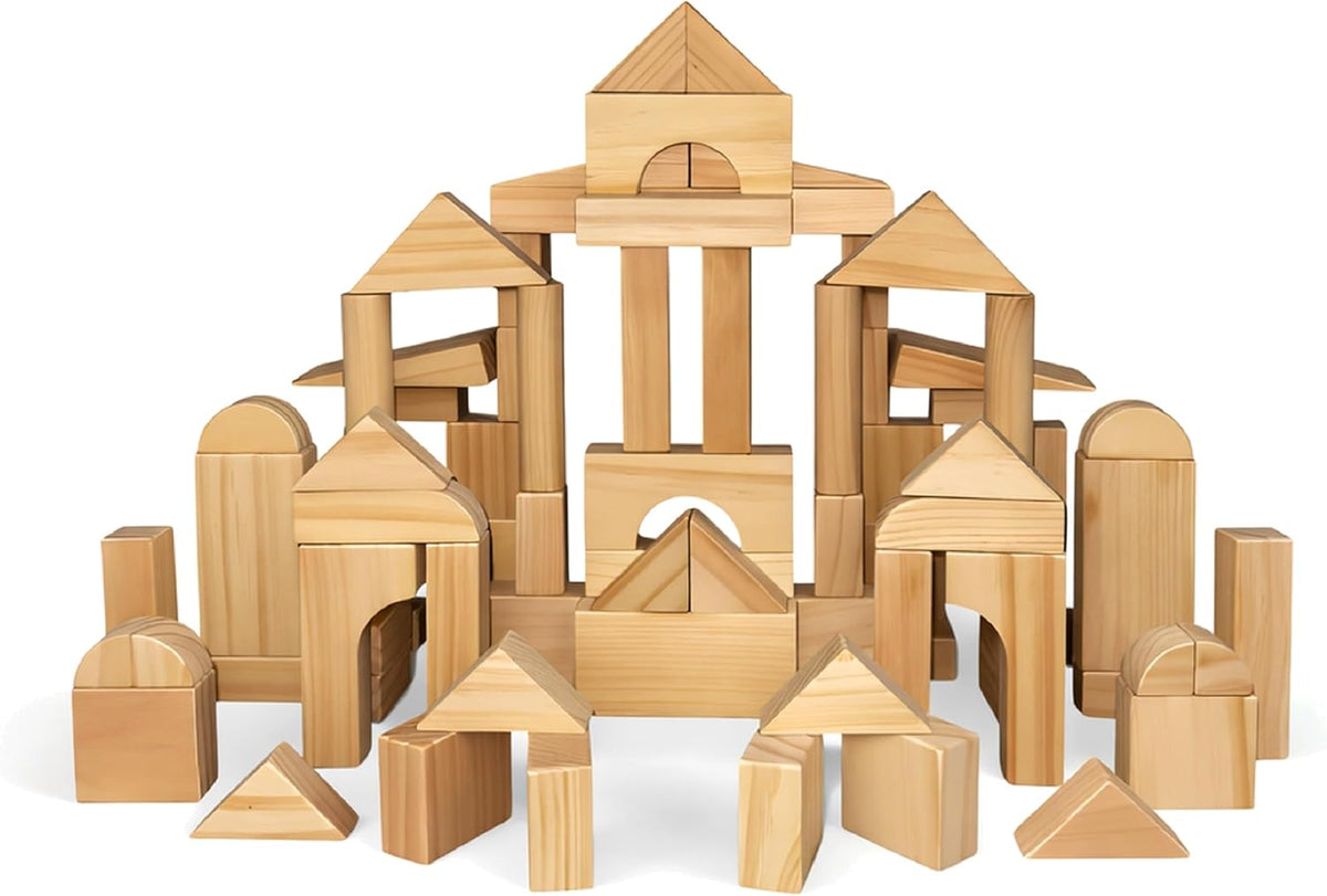 MOD Complete wooden unit blocks, 64 piece set in storage tray