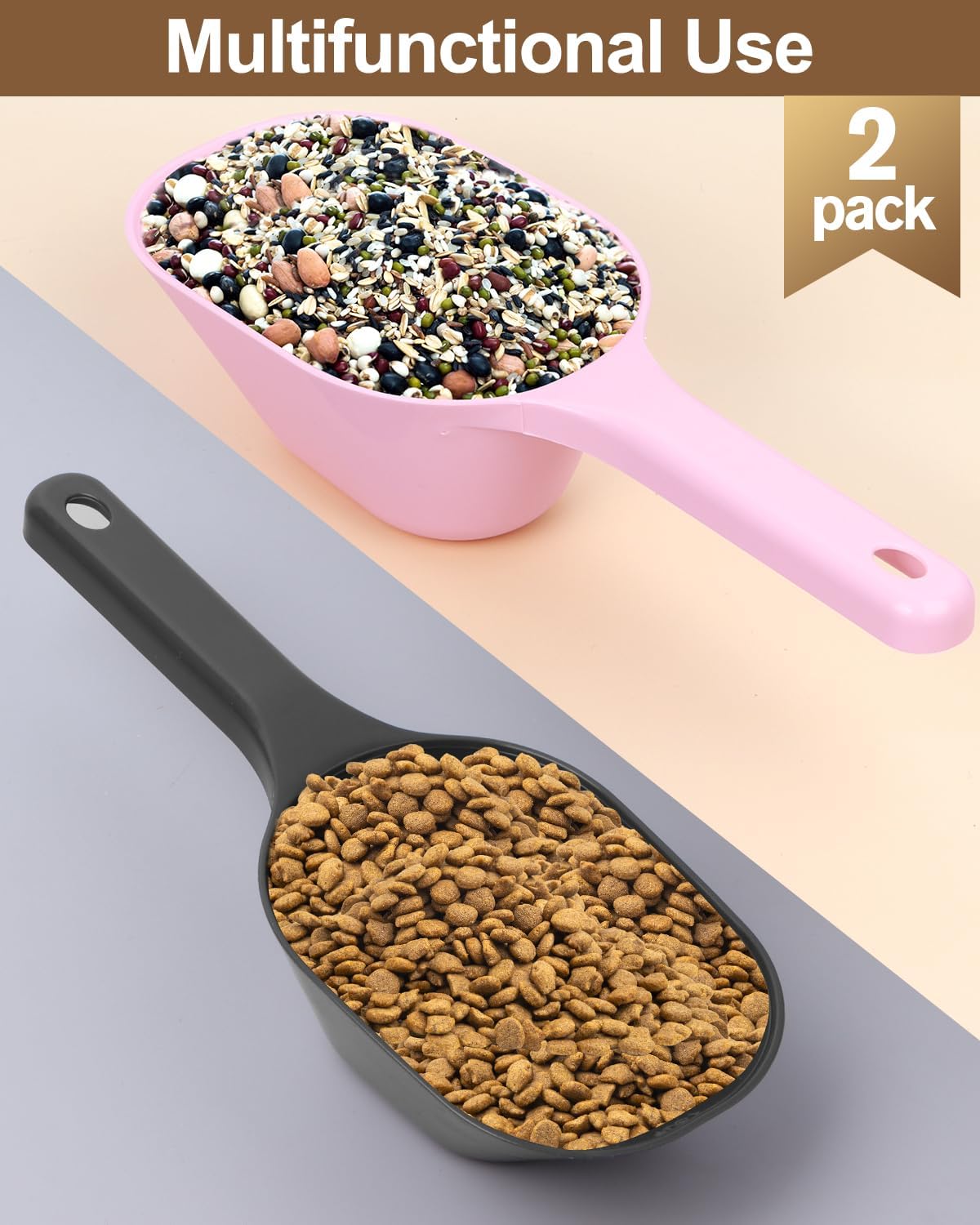 2 PACK Dog Food Scoop,1 Cup Capacity Pet Food Scoop For Dog and Cat – Essentials for Dogs - Black and Pink - image 2