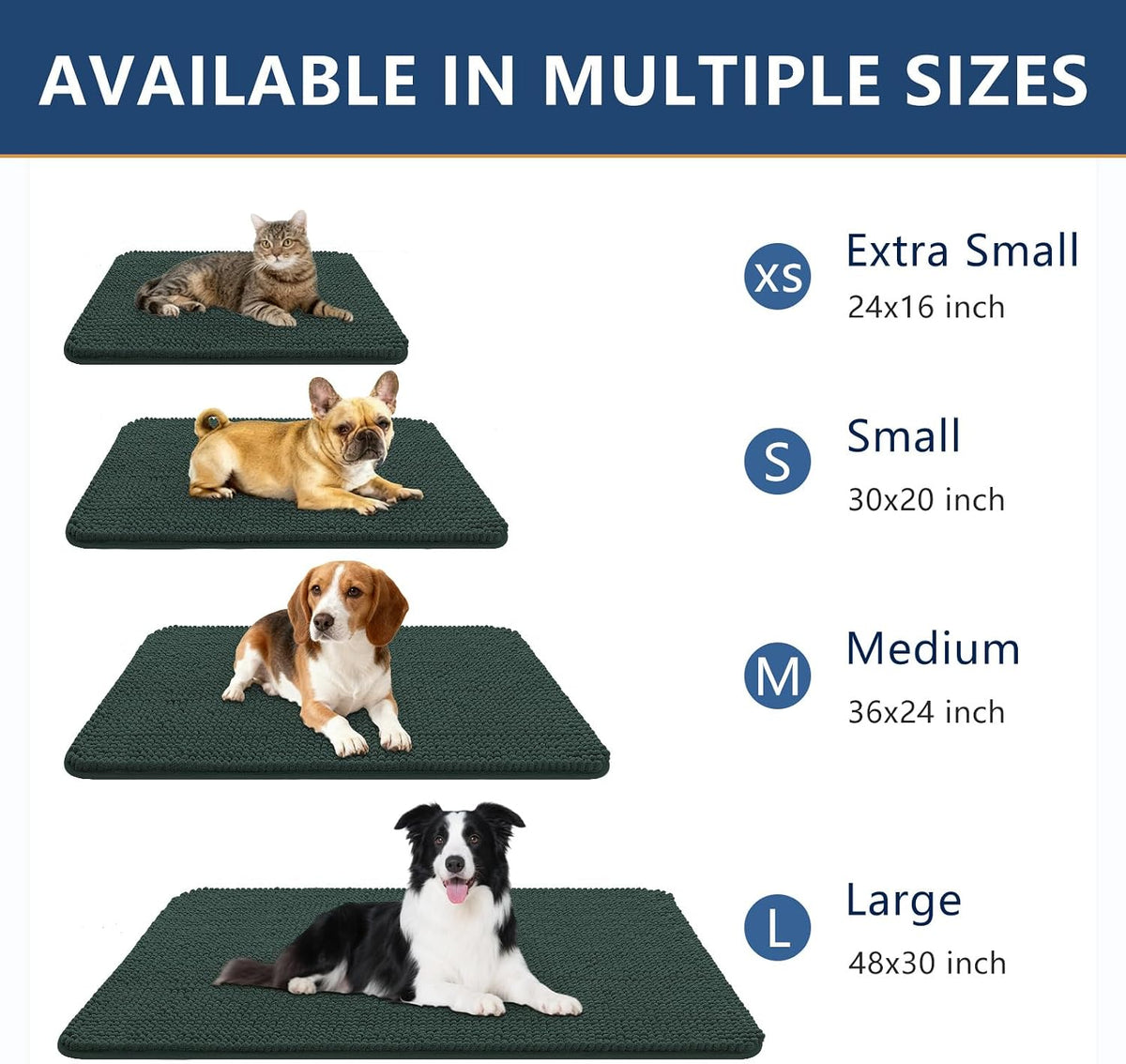 Smiry Dog Door Mat for Muddy Paws 30x20 - 70"X24" / Green - image 3