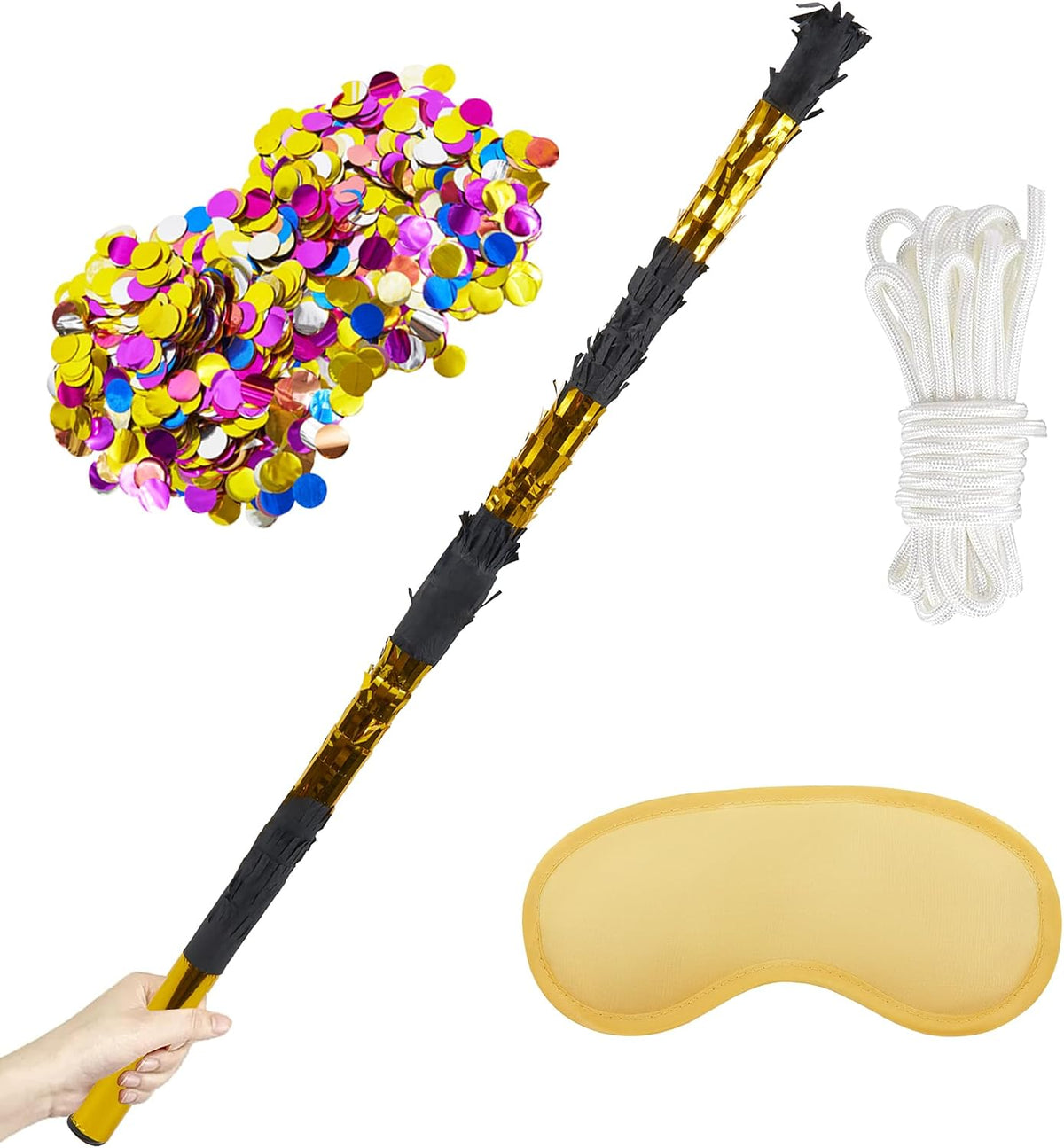 PCFING 30 inch rainbow piñata stick kit with blindfold and rope - view 5