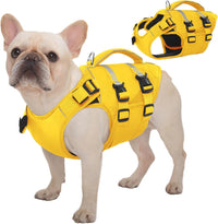 Kuoser Dog Life Jacket, High Flotation Dog Life Vest for Swimming Boating – Essentials for Dogs - Safety Yellow / S (Chest Girth:16.93-21.26'')