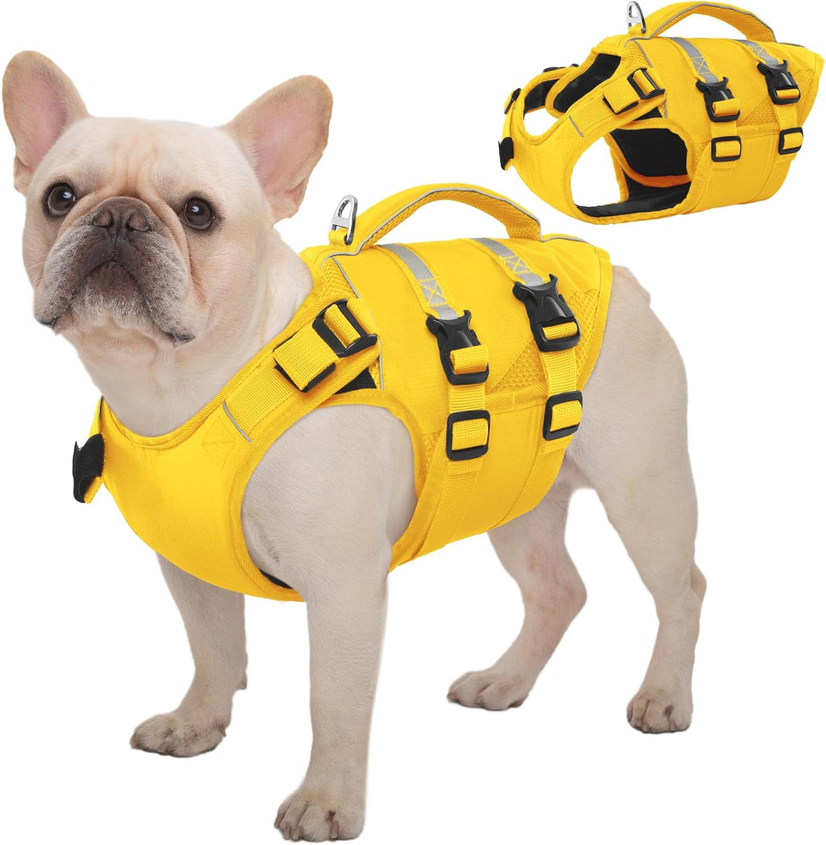 Kuoser Dog Life Jacket, High Flotation Dog Life Vest for Swimming Boating – Essentials for Dogs - Safety Yellow / S (Chest Girth:16.93-21.26'')