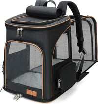 Lekereise Cat Backpack Expandable Pet Carrier Backpack for Small Cats - Black / L-Mesh Window